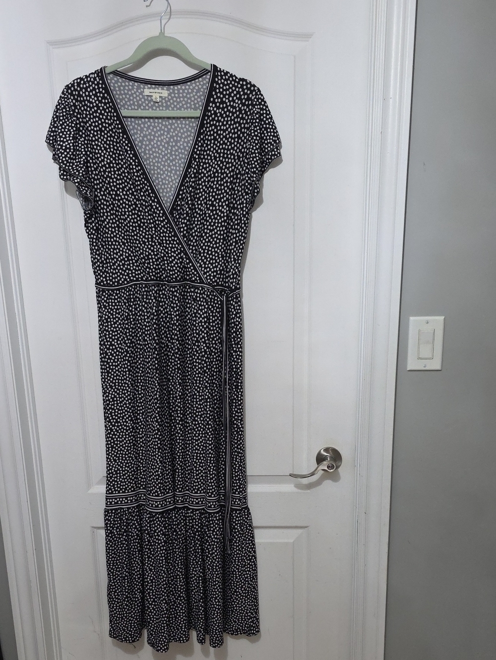Max Studio Black and White Polka Dot Wrap Maxi Dress